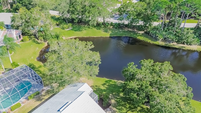 aerial view with a water view