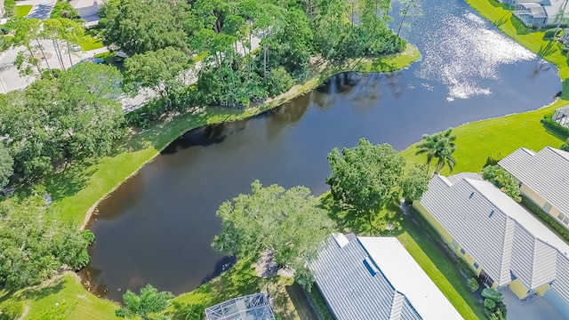 drone / aerial view featuring a water view