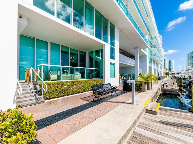 exterior space featuring a water view