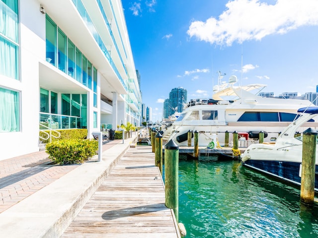 dock area with a water view