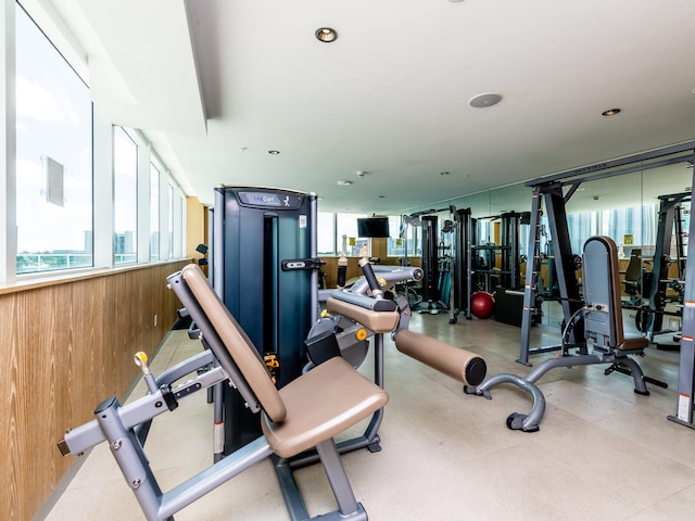 gym with wooden walls