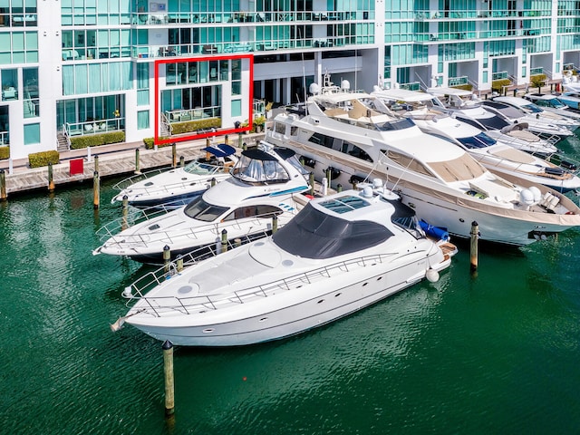 dock area with a water view