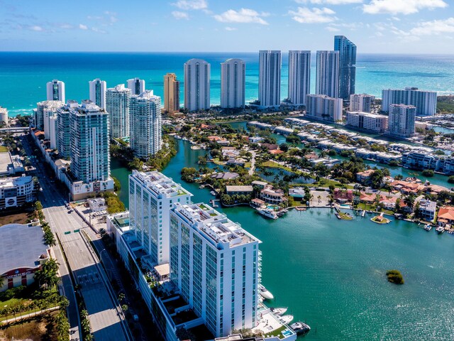 aerial view featuring a water view