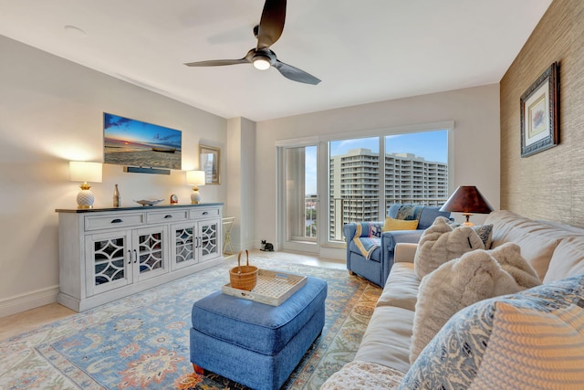 living room with ceiling fan