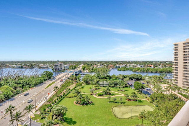 aerial view featuring a water view