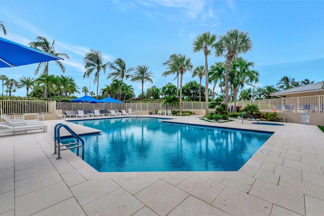 view of swimming pool featuring a patio area