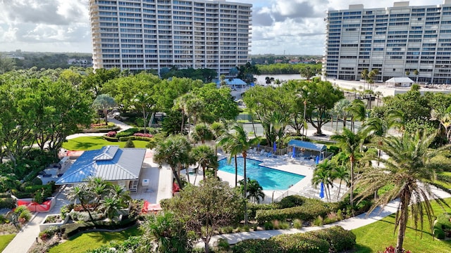 view of swimming pool with a patio area