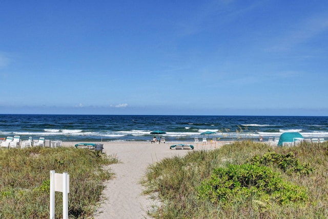 view of water feature featuring a view of the beach