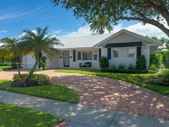 ranch-style home featuring a front yard