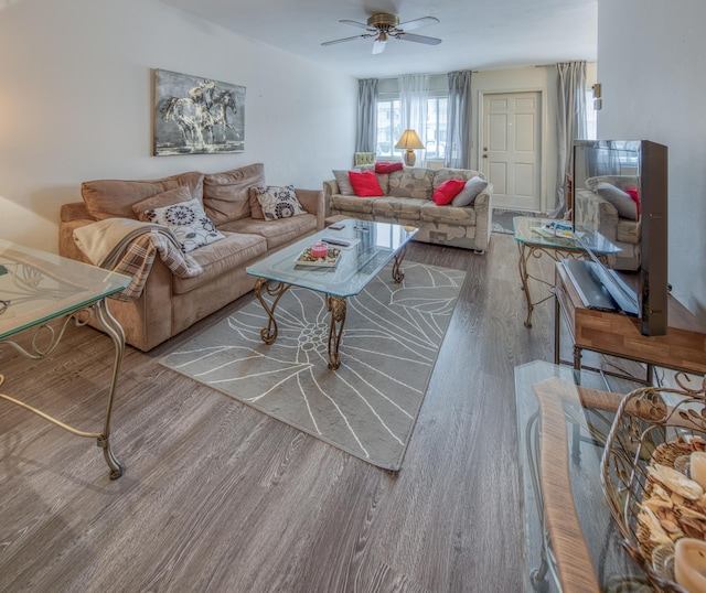 3040 Lake Osborne Dr Unit 106, Lake Worth Beach, FL 33461 - living room featuring wood finished floors and a ceiling fan