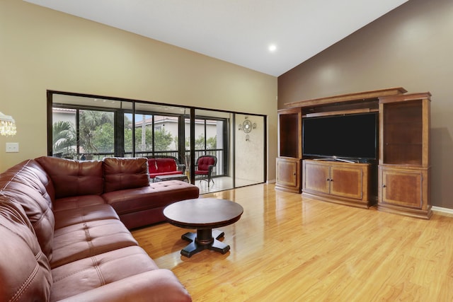 living room with lofted ceiling and light wood-type flooring