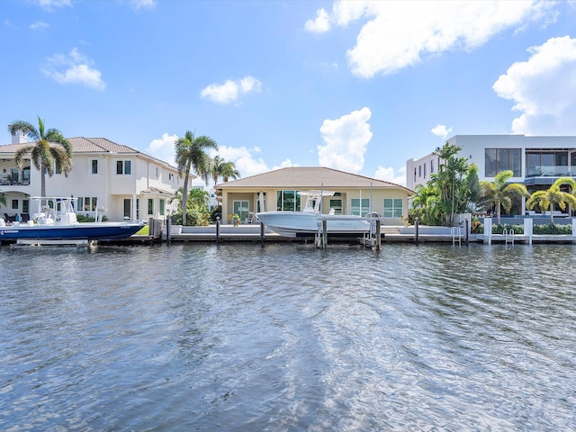 view of dock with a water view