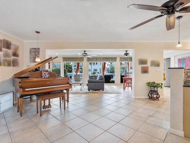 miscellaneous room with crown molding and light tile patterned floors