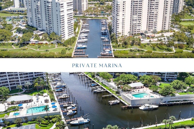 4001 N Ocean Blvd Ph 3, Boca Raton, FL 33431 - aerial view of a large body of water, a pool, apartment complex / building, and numerous boat docks