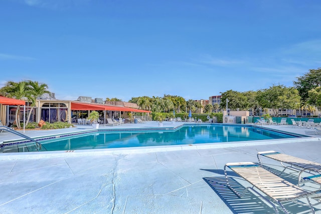 view of swimming pool featuring a patio