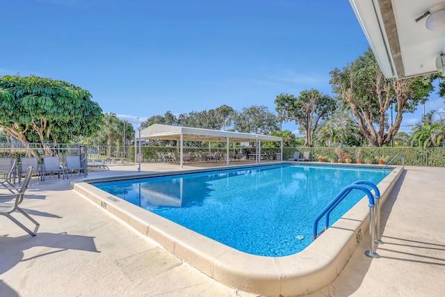 view of swimming pool with a patio area