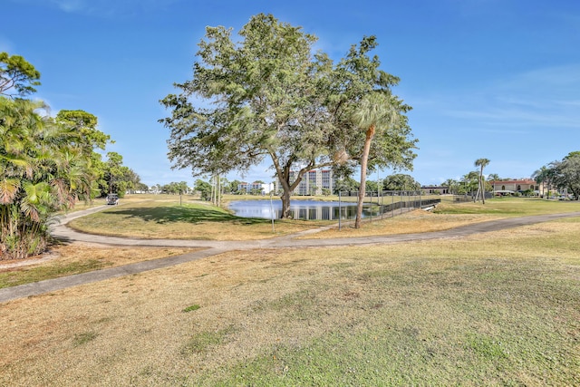 view of yard with a water view