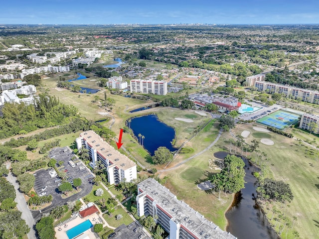 aerial view featuring a water view