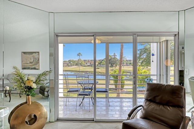 entryway with a water view