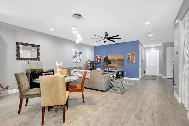166 Neva Dr, West Palm Beach, FL 33415 - dining space with baseboards, light wood-style floors, ceiling fan, and recessed lighting