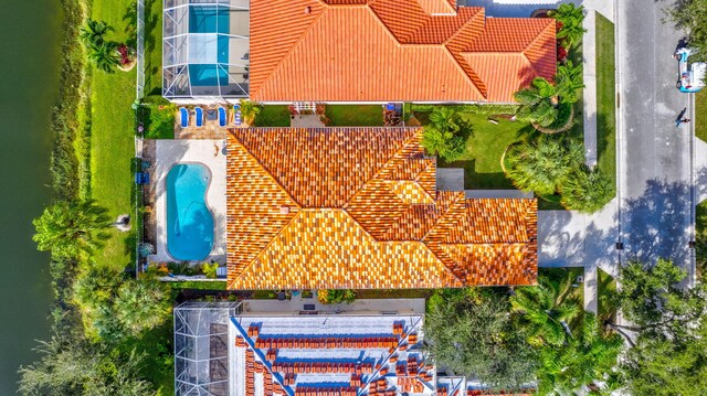 aerial view of a pool