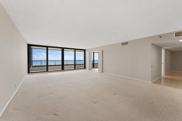 carpeted spare room with a textured ceiling