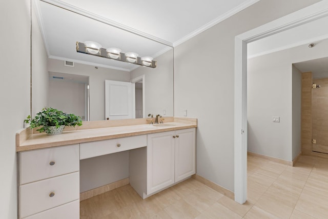 bathroom featuring vanity and ornamental molding