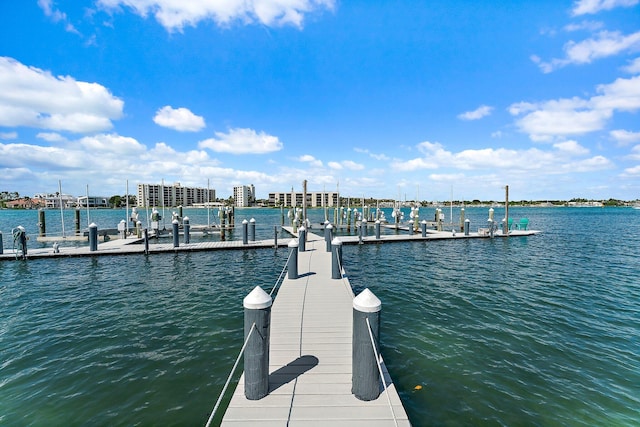 view of dock with a water view