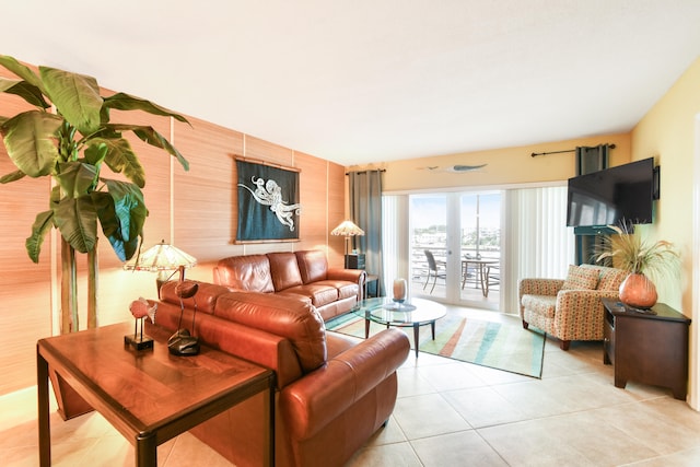 living room with light tile patterned floors