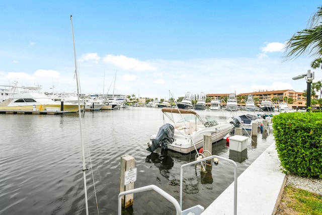 view of dock with a water view