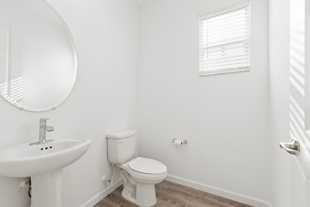 bathroom with sink, wood-type flooring, and toilet