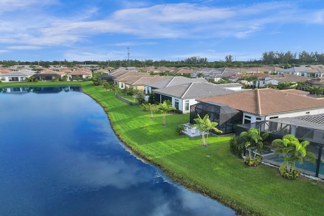 aerial view with a water view