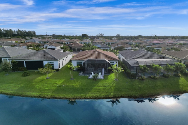 aerial view with a water view