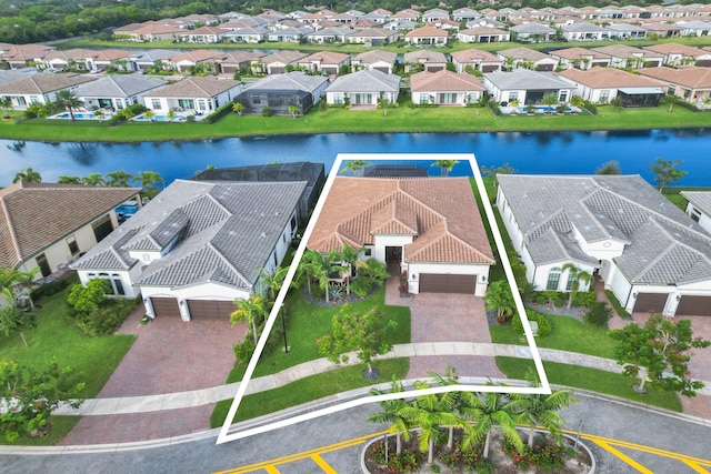 aerial view with a water view