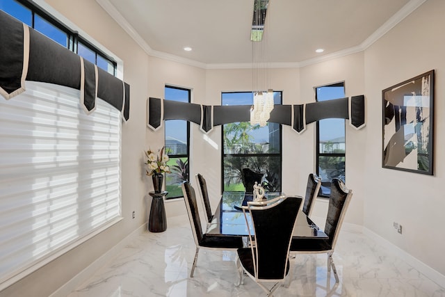 dining area with crown molding and a wealth of natural light