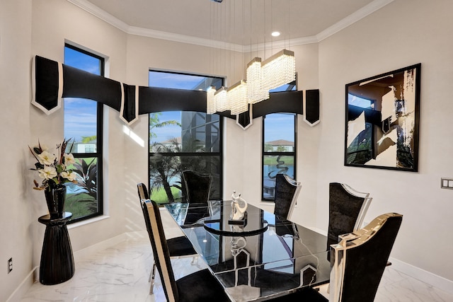 dining room with crown molding