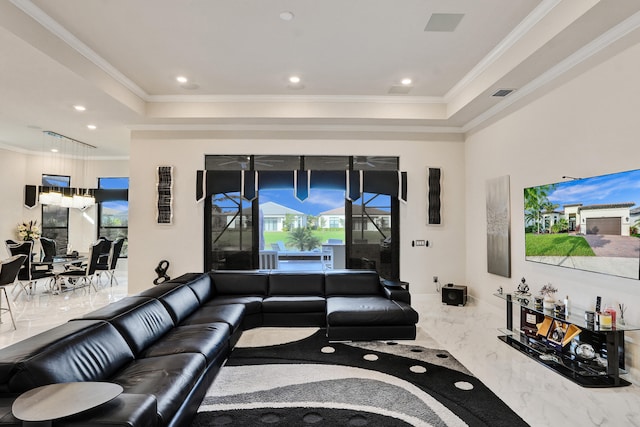 living room featuring ornamental molding