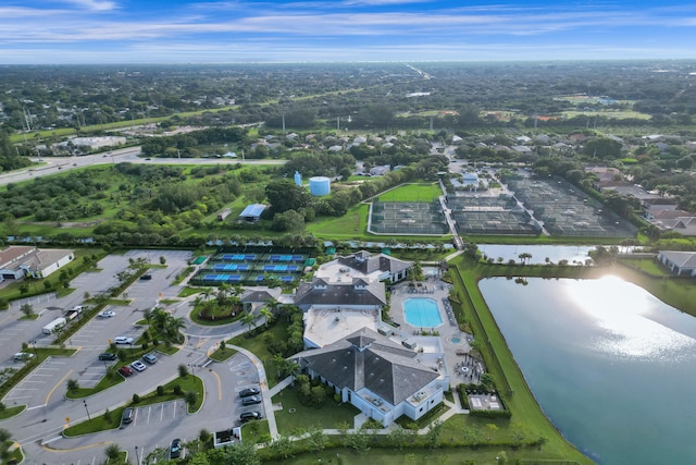 drone / aerial view featuring a water view