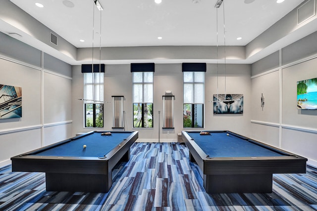 rec room with dark wood-type flooring and pool table