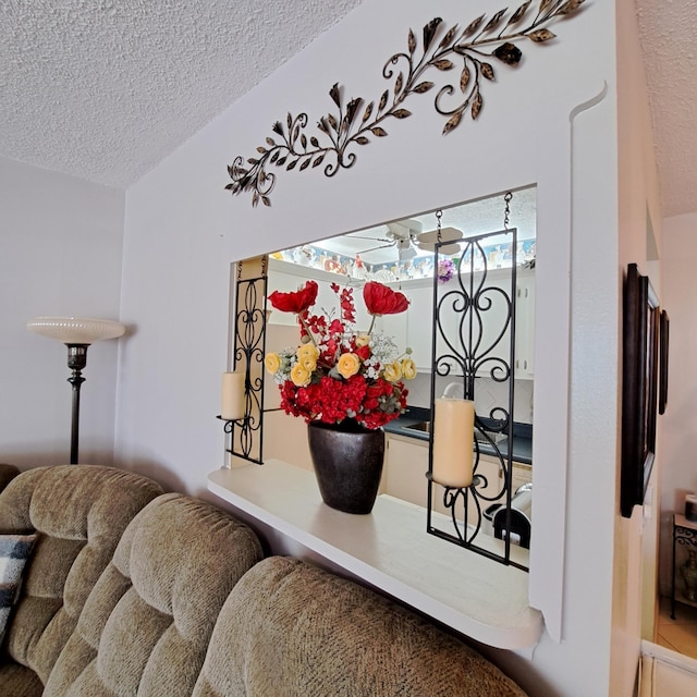 interior details with a textured ceiling