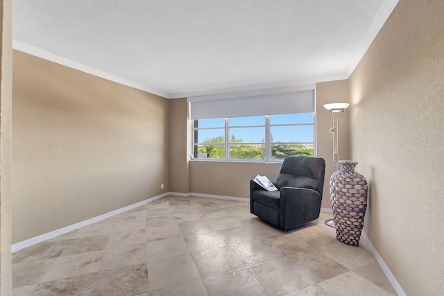 sitting room with ornamental molding