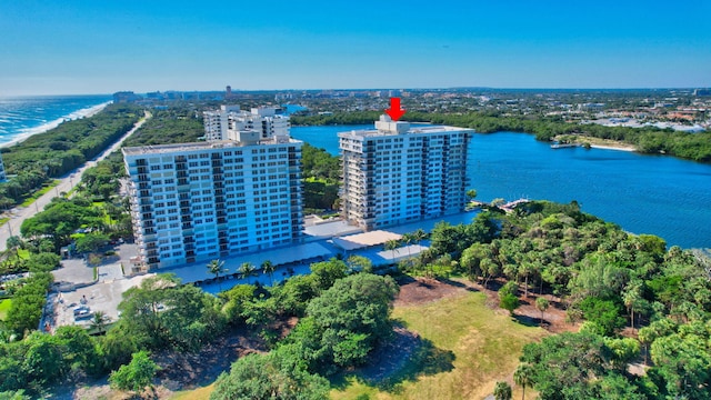 aerial view with a water view