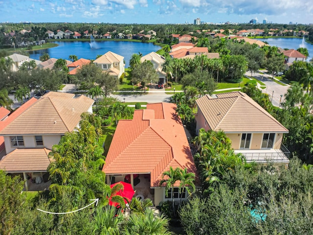 aerial view with a water view