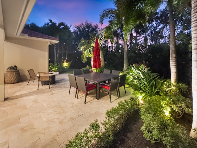 view of patio terrace at dusk