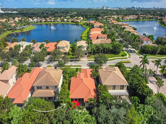 bird's eye view featuring a water view