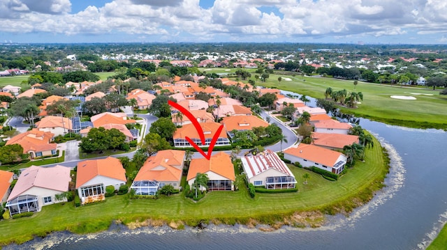 aerial view with a water view