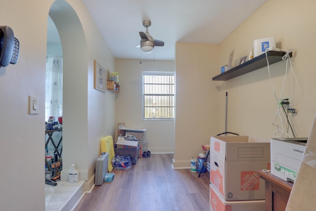 storage room with ceiling fan