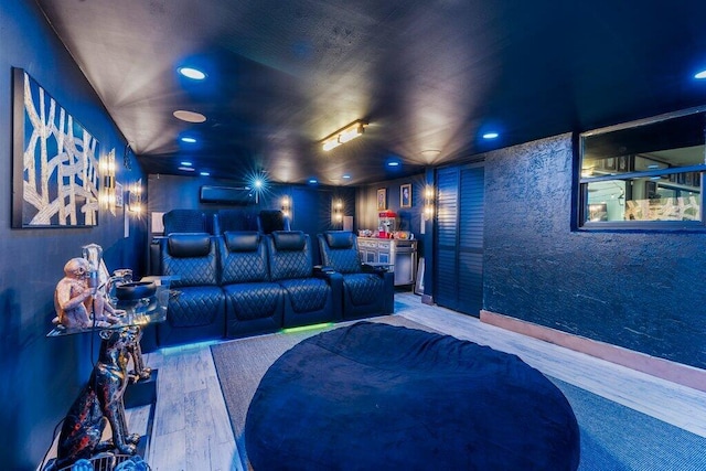 home theater with hardwood / wood-style flooring