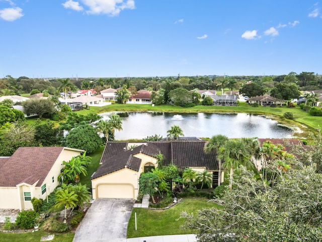 bird's eye view featuring a water view