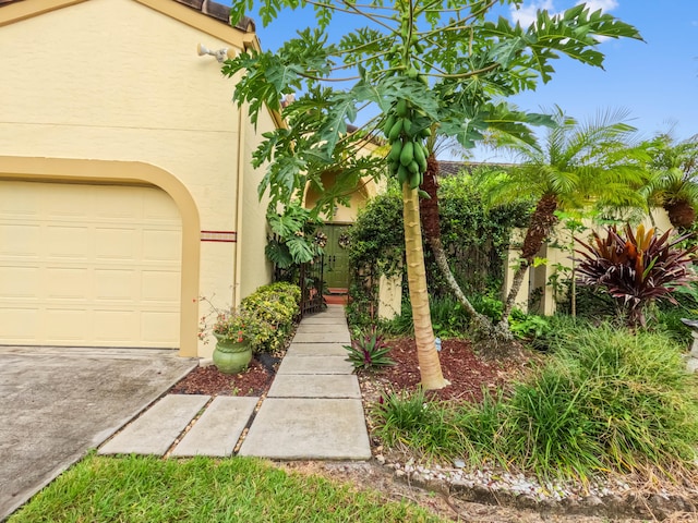 exterior space with a garage